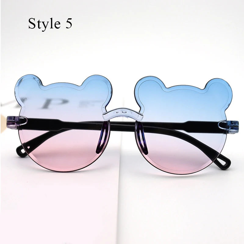 Girl Boys Rimless Sunglasses Summer Sun Glasses Cartoon Bear Anti-UV Sunglasses Cute Animal Kids Outdoor Sunscreen Sunglasses