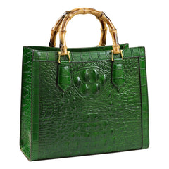 Brand Genuine Leather Bamboo Women's Bag Crocodile Pattern Ladies Handbag