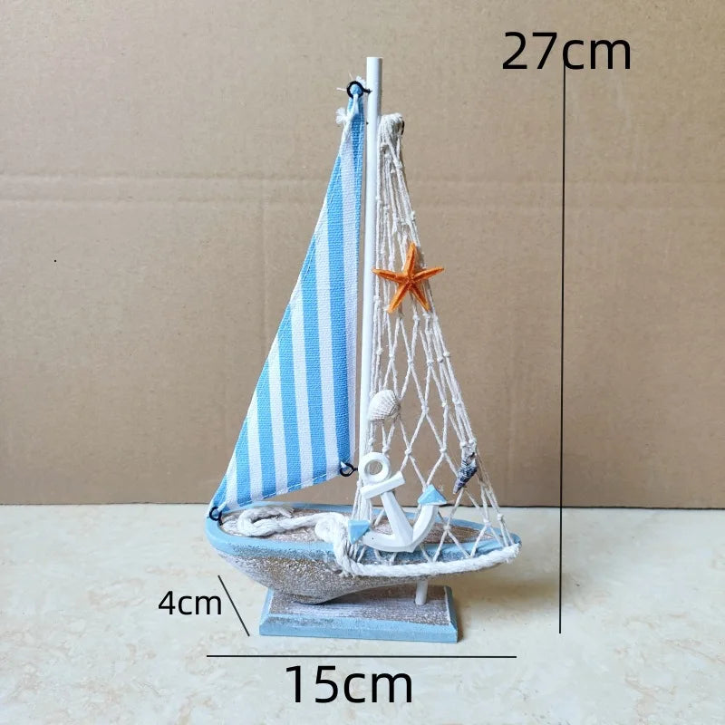 Mediterranean Style Sailing Home Accessories Wooden Sailboat Ornament