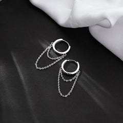 Creative Gold Color Double Layer Stainless Steel Chain Hoop Earring for Women