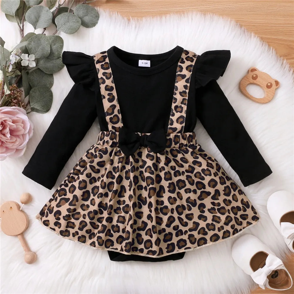 Months Newborn Baby Girl Romper Dress Long Sleeve Leopard Dresses