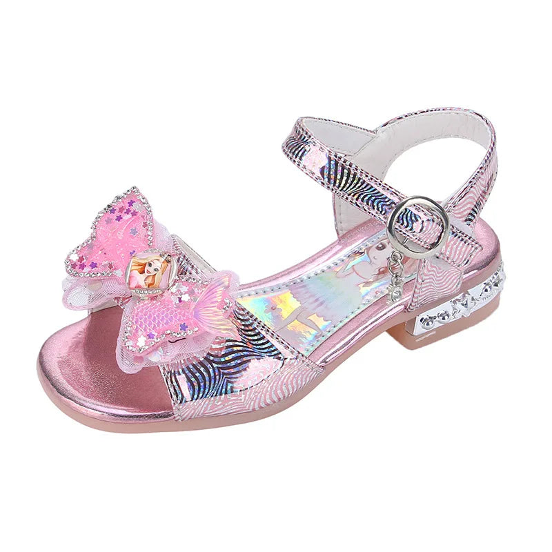 Girls' sandals  summer new girls students show shoes rhinestone bow Children's Princess Shoes