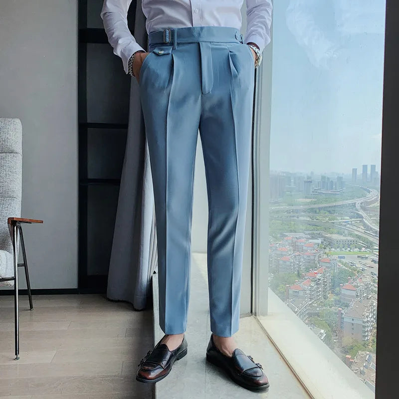 British Style New Solid High Waist Suit Pant Men Business Formal Wear Trousers 2022 High Quality Slim Casual Office Suit Pants