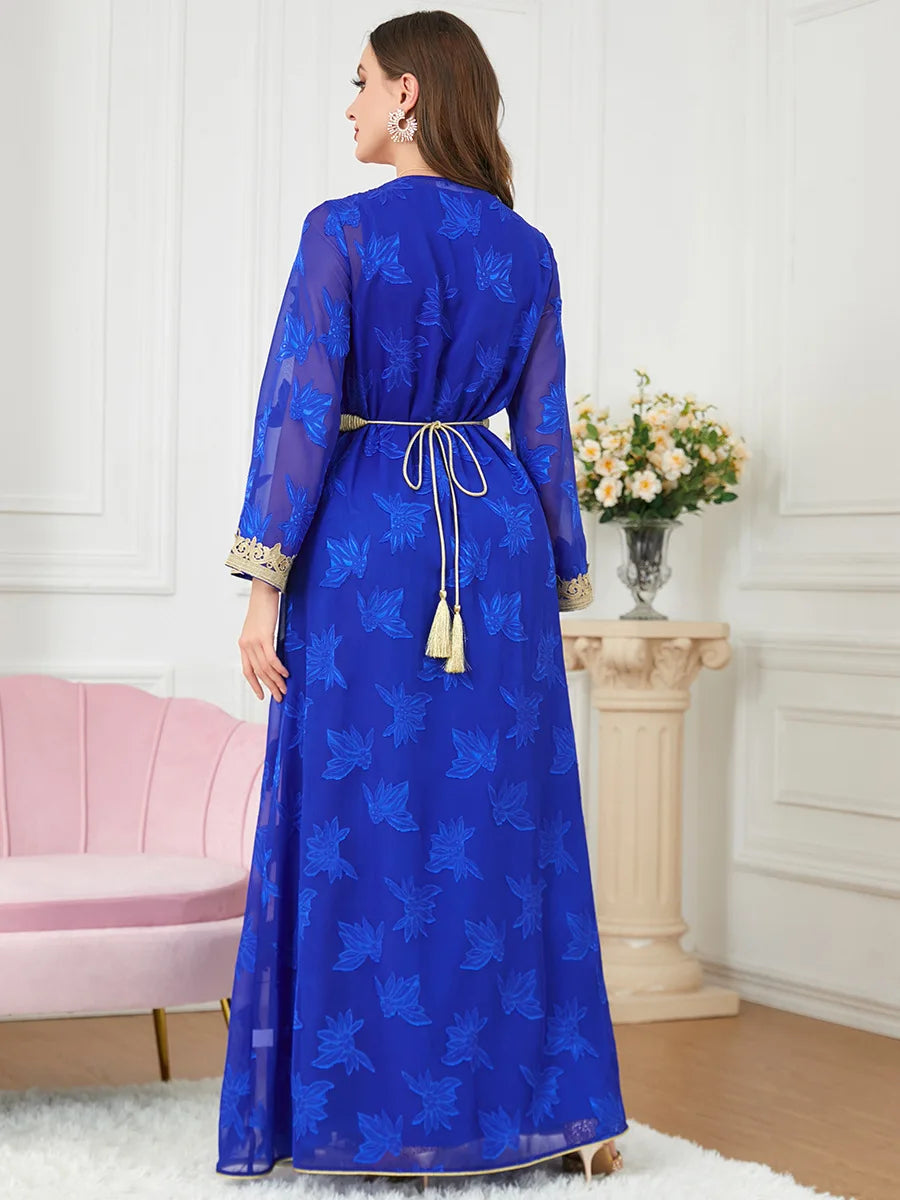 Elegant Eid Muslim Dress Women Ramadan Moroccan Kaftan Kimono Jubah Long Robe Abaya Islamic Clothing Turkey Hijab Arabic Dress