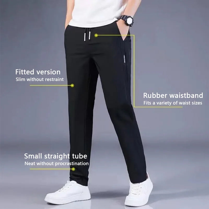 Men's Ice Silk Pants Summer Trend Loose Straight Thin Casual Pants