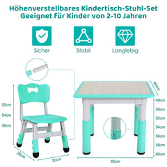 Children's Table and 2 Chairs Set Seating Group, Height Adjustable for Ages 3-8 Furniture Study Table for Kids