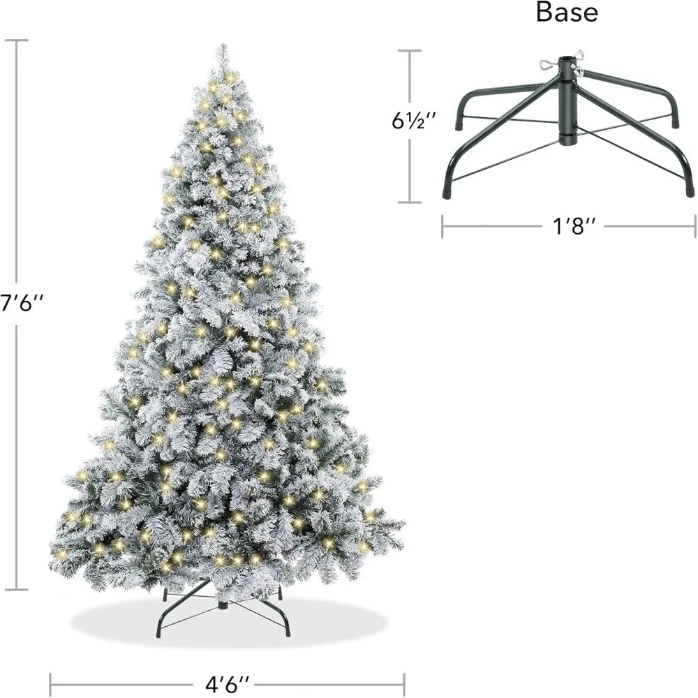 Christmas Tree Pre-Lit Realistic Snow-Flocked Pine Artificial Holiday Christmas Tree with Sturdy Metal Stand