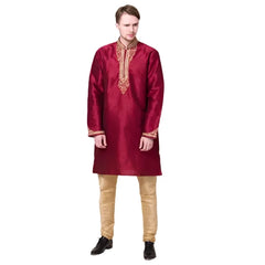 Indian Clothing Embroidery Ethnic Wedding Men's Clothing Red Suit Include Pants Spring Kurta Vintage