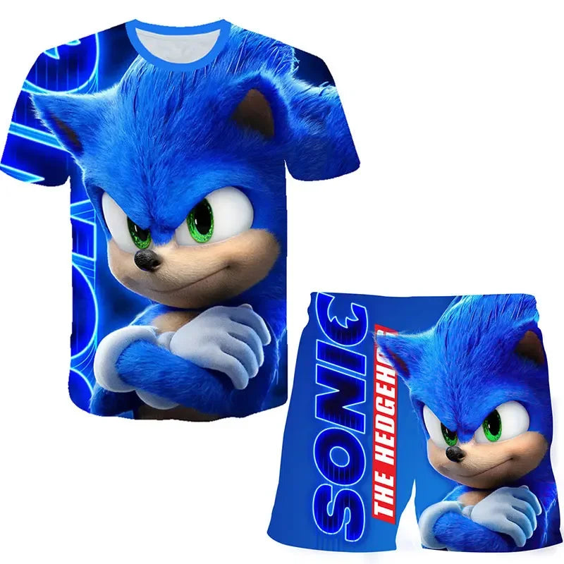 T Shirt suit Summer boys and girls sonic 3d Print Children Short-sleeved T-shirts Pattern suit