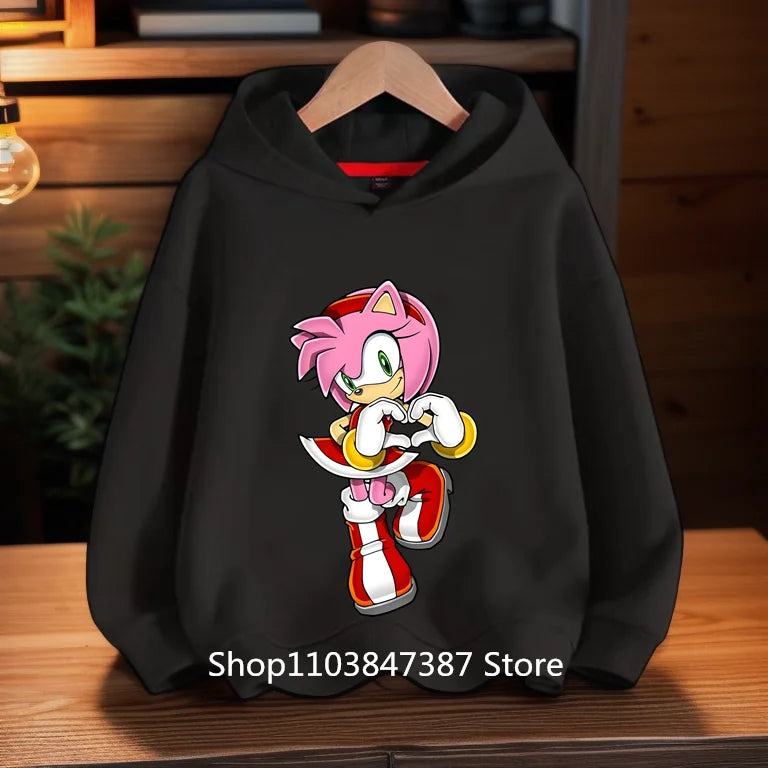 Sonics Hoodies Kids Cartoon Sonic Print Pullovers Baby Boys Children Long Sleeves Sweatshirt Girls Clothing Streetwear