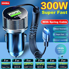 EDEBA Metal USB Car Charger with Type C Cable 12V Super Fast Charging Vehicle Adapter 2 in 1 for iPhone Samsung Huawei VIVO OPPO