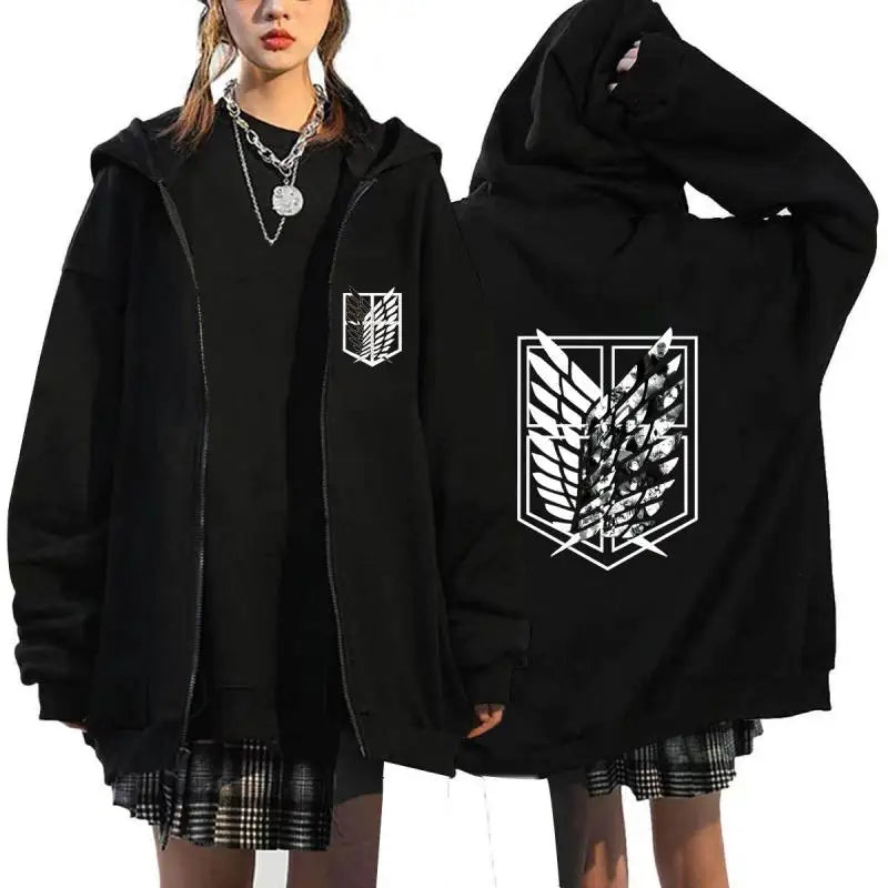 Anime Attack On Titan Plus Size Zip Jacket Autumn Hoodie  Women Sweatshirt