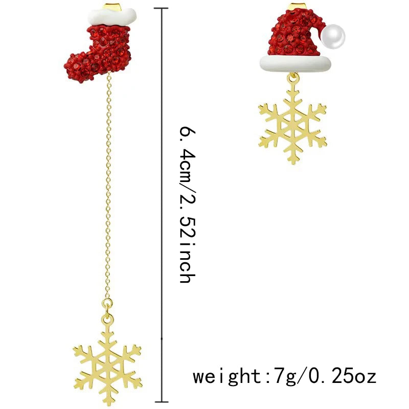 Asymmetric Snowflake Christmas Boot Hat Drop Earrings for Women Moving Santa Claus Long Tassel Earring