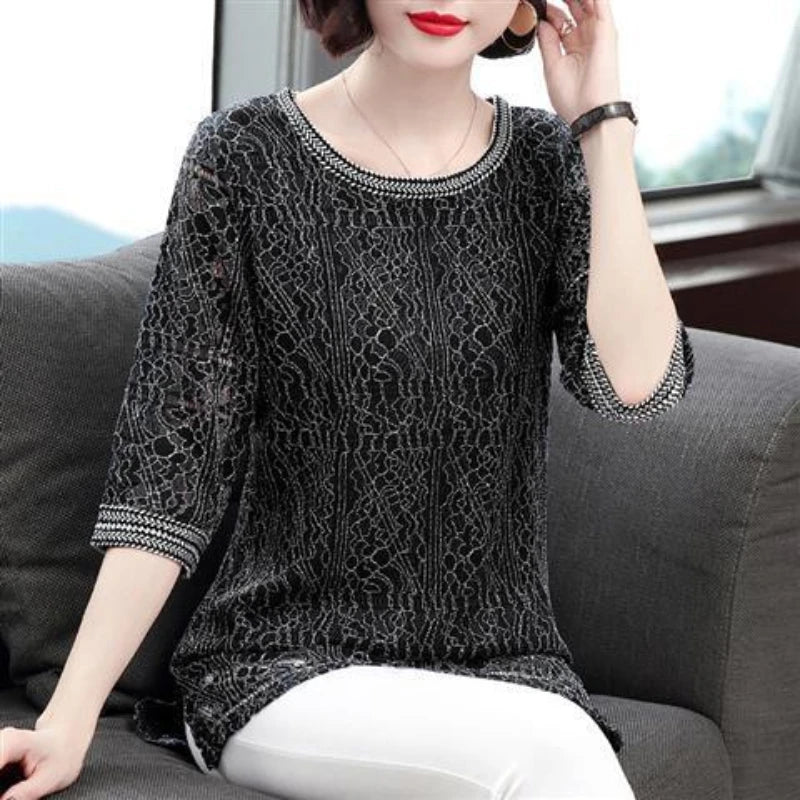 Elegant New O Neck Lace Slim Shirts Women Popular Tops