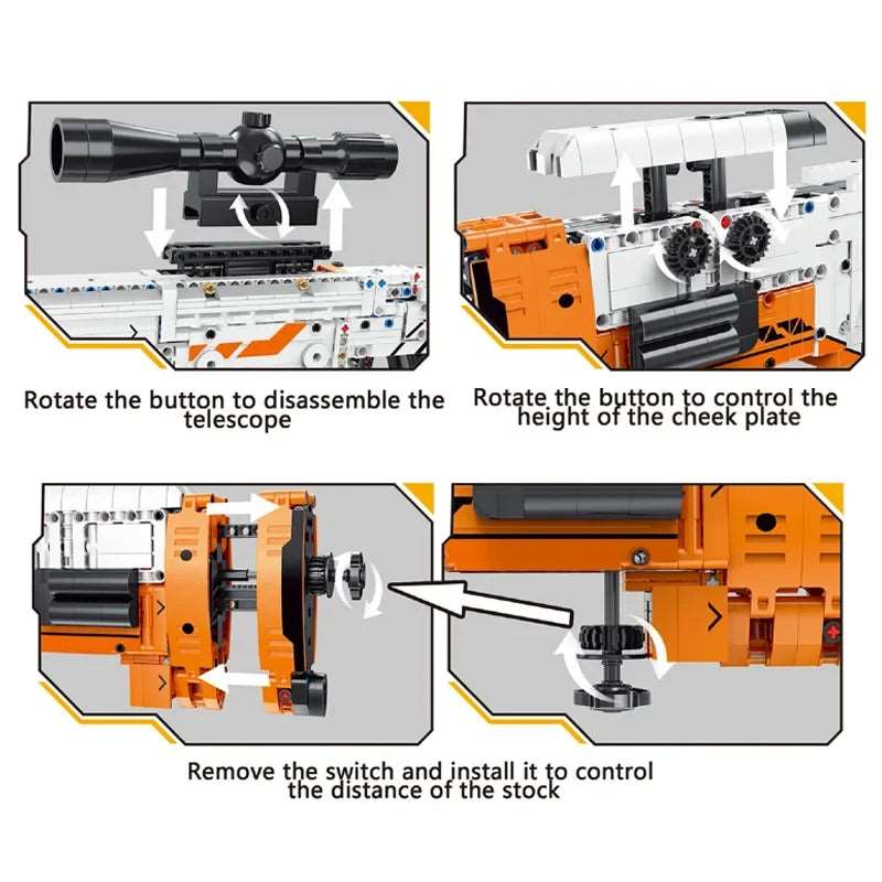 1716pcs Military Affairs WW2 Moc Building Blocks Sniper Rifle Can Shoot Gun Weapon Set Toys