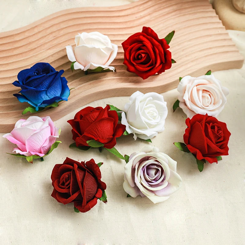 Wine Red Rose Artificial Silk Flower Heads Decorative