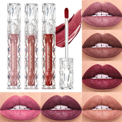 Diamond Liquid Lipstick Moisturizing Long-Lasting Purple Sparkling Waterproof Lip Gloss Cosmetics Matte Glitter Lipstick