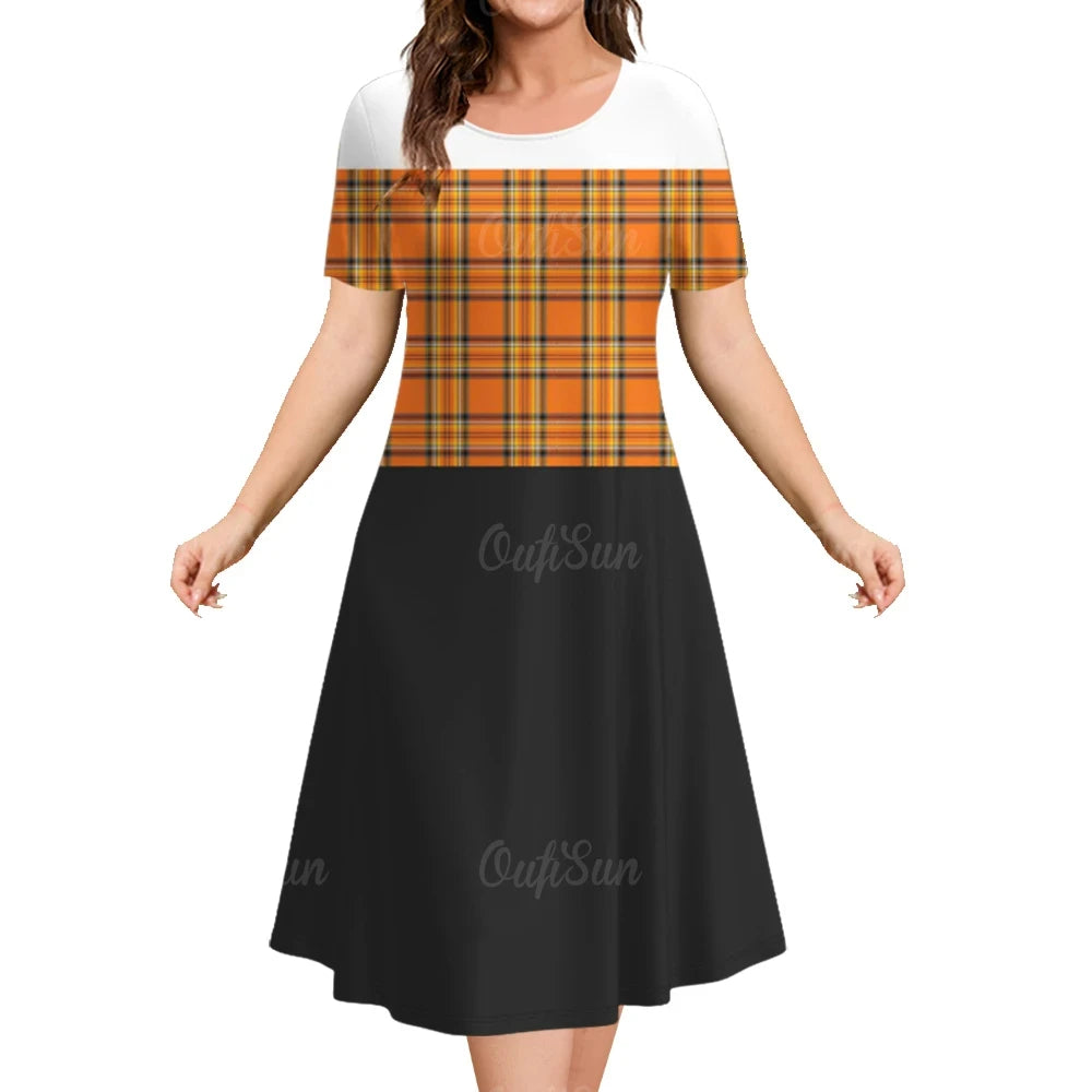 Summer Dresses For Women Patchwork Prints Plaid Clothing Clash Of Colors Party Dress