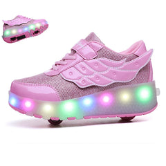 New Style Pink USB Charging Shoe Fashion Girls Boys Women LED Light Roller Skate Shoes