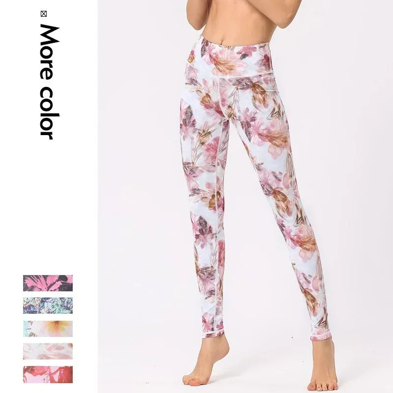 Cloud Hide Yoga Pants Women Flower High Waist Sports Leggings