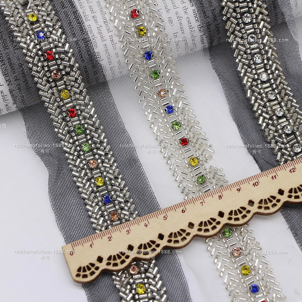 Mesh Diamond-inlaid Handmade Beaded Lace Trim DIY Heavy-duty Lace Headband Cuffs Clothing Women's Clothing Accessories