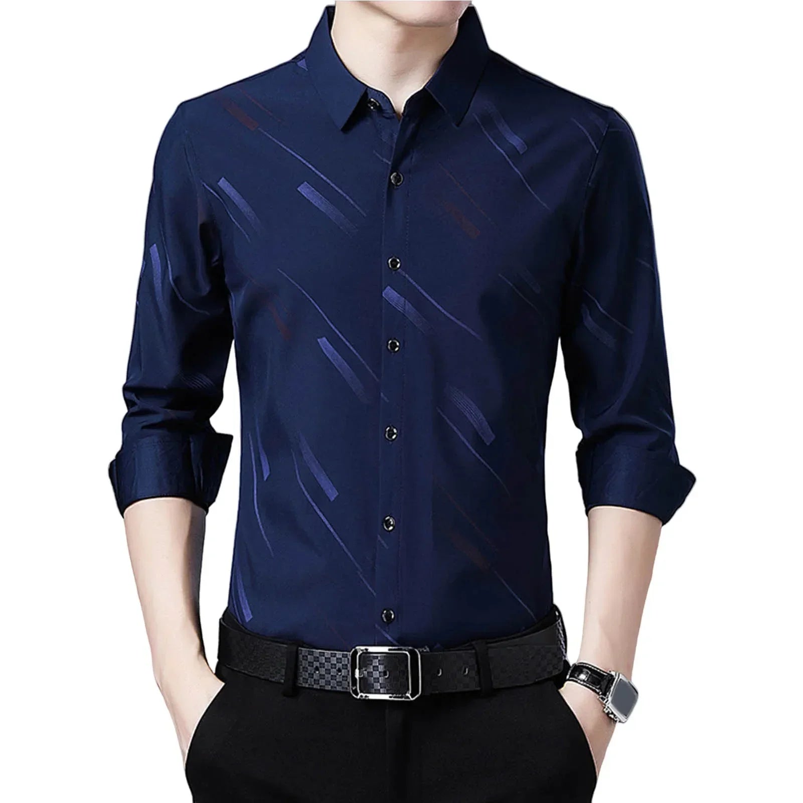 Men Shirt Plaid Print Turn down Collar Single breasted Formal Dress Shirt