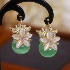 Trendy Female Green Opal Ball Drop Earrings Gold Color Wedding Party Earrings