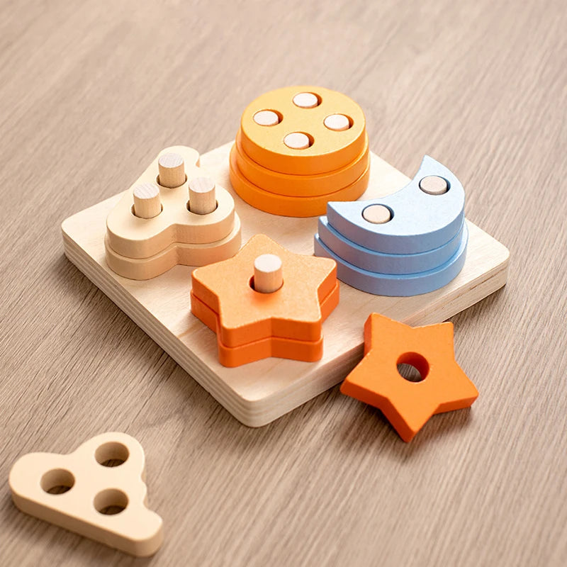 Montessori Kids Wooden Shape Toy Building Blocks Early Learning Educational Toys