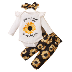 Round Neck Sunflower Letter Printing Long Sleeve Pants Fashion Set