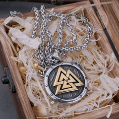 Stainless Steel Viking Valknut Sword Shield Necklace Mens Fashion Rune Amulet Pendant Necklace Vintage Nordic Jewelry Gift