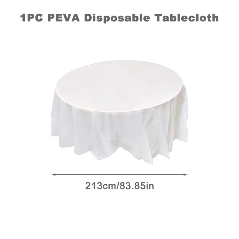 213cm Round Tablecloths Disposable PVC Fabric Elegant Solid Table Cloth Wedding Birthday Party Decoration Christmas Table Covers