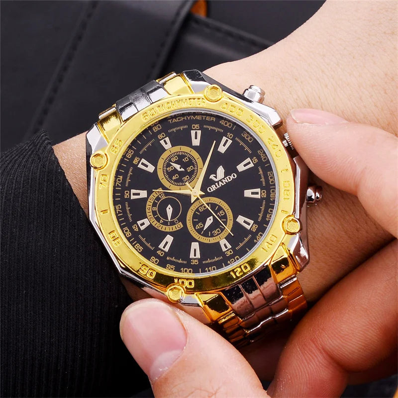 Man Watches Waterproof Men Date Watches Golden Stainless Steel Quartz Men's Watch