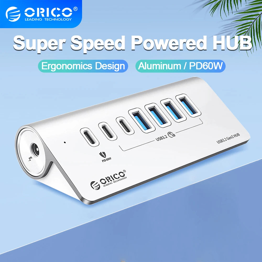 USB 3.2 HUB SuperSpeed Powered PD60W Charger Type C Splitter With Power Adapter for MacBook PC Accessories