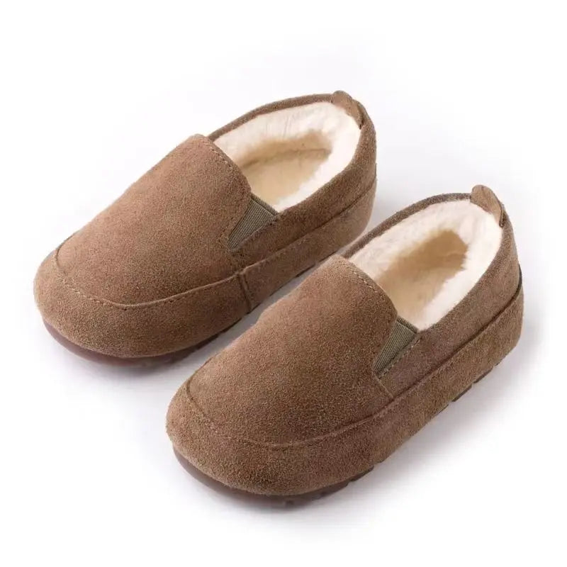 Children Suede keep warm Shoes British Style Soft Non-slip Kids Casual Shoes Genuine Leather Boy Shoes Toddler Girls Flats