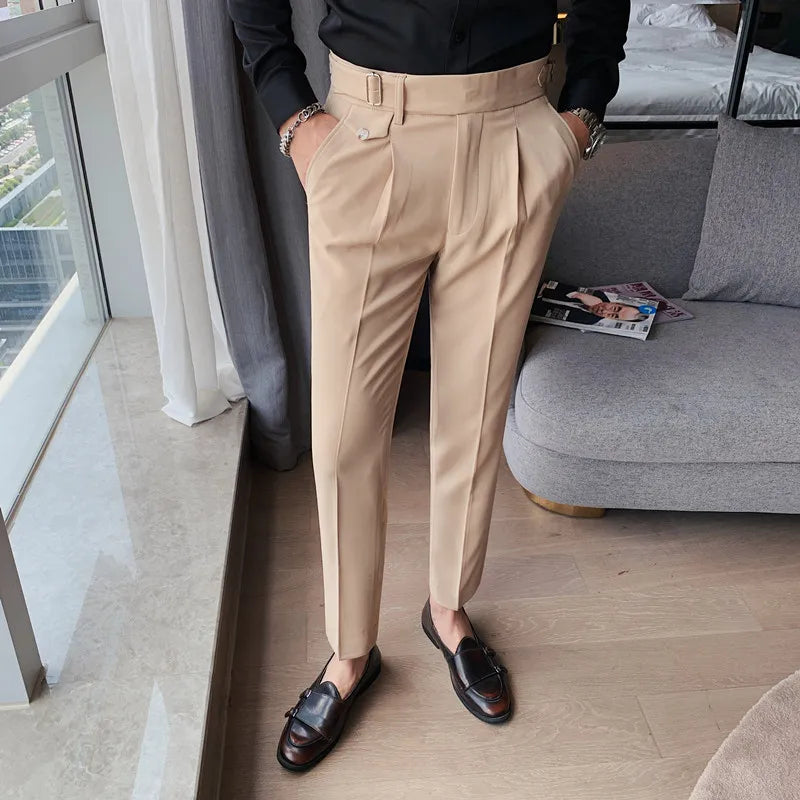 British Style New Solid High Waist Suit Pant Men Business Formal Wear Trousers 2022 High Quality Slim Casual Office Suit Pants