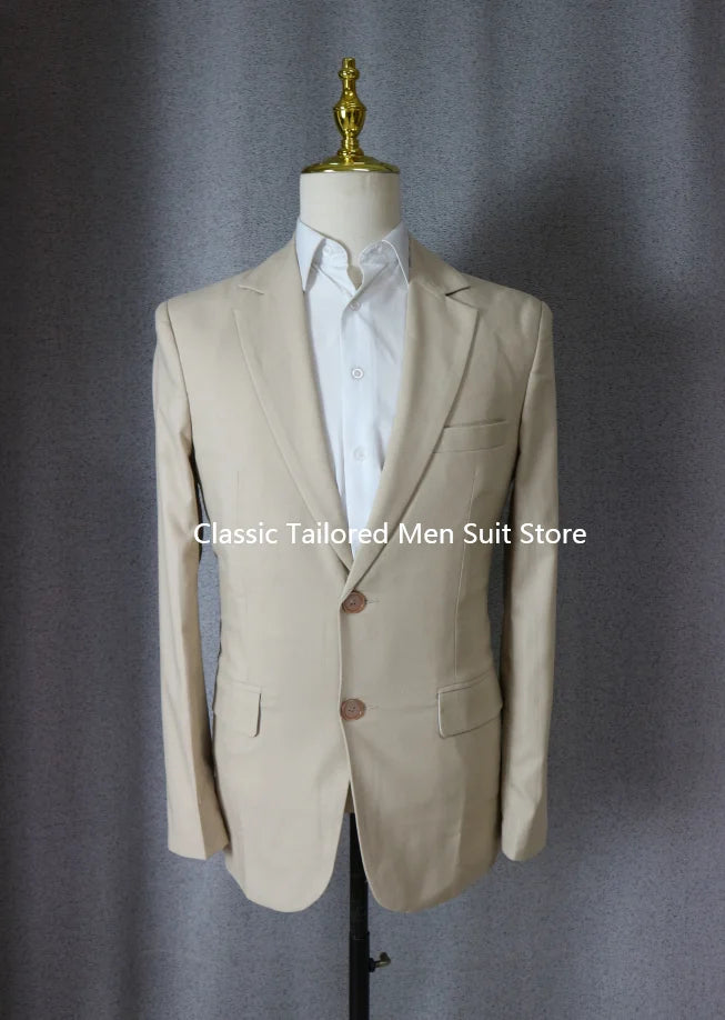 Summer Beach Business Linen Men Suits Tailor Made 2Pcs Jacket With Pants Formal Tuxedo Blazer Trousers Party Wear Man's Clothing