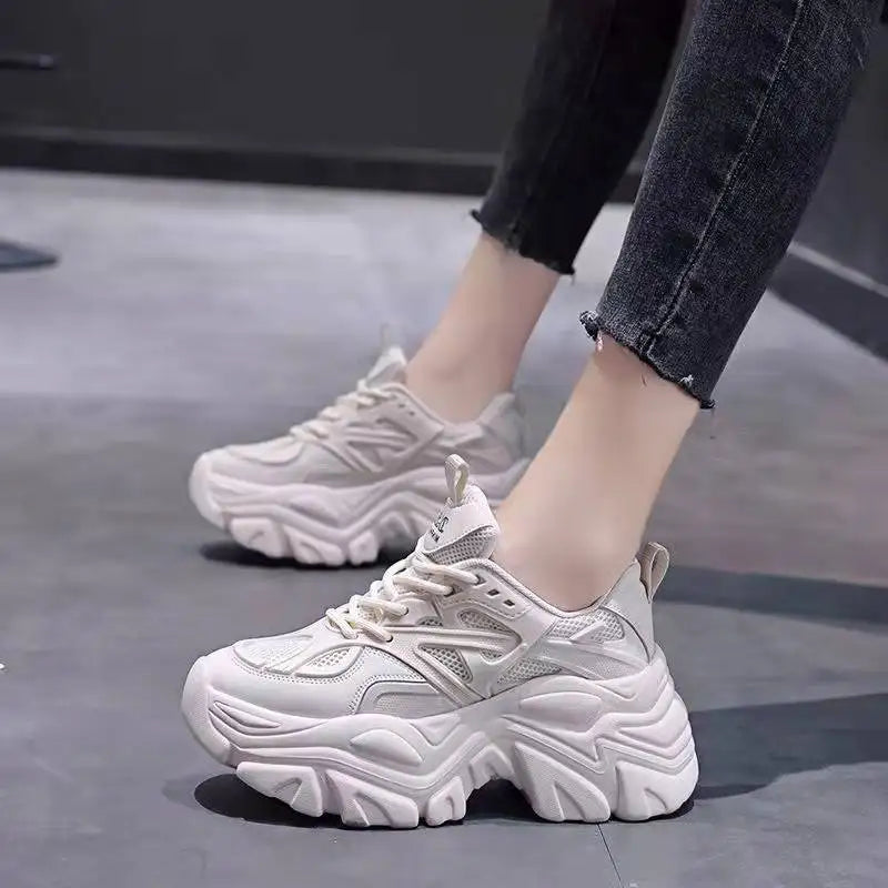 Women's Summer Platform Shoes Fashion Comfortable Lace-up Mesh Sneakers