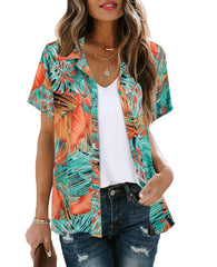 Bohemian Beach Holiday Shirt & Blouse Women Fashion Short Sleeve Button Shirts