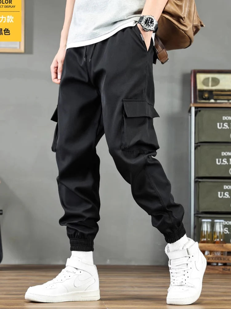 Multi-pocket designer overalls men's drawstring trousers are outdoor slacks