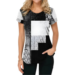 Retro Women's T-shirt Plaid Print Tees Patchwork Clothes O Neck Short Sleeve Blouse Oversized Ladies Tops