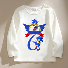 New Sonics Kids T-shirts Cartoon Birthday Number Printed Tops Boys Casual Long Sleeves T-shirt Winter Autumn Children Clothing