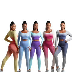 Seamless Gradient Yoga Sets Sports Fitness High Waist Hip-Lifting Pants