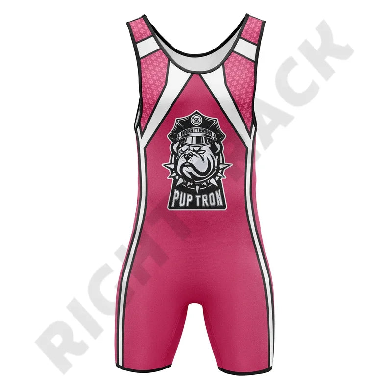 Men‘s Pup Tron Zipper Singlet RightTrack One-Piece Wrestling Powerlifting Sleeveless Gym Sport Fitness Clothing