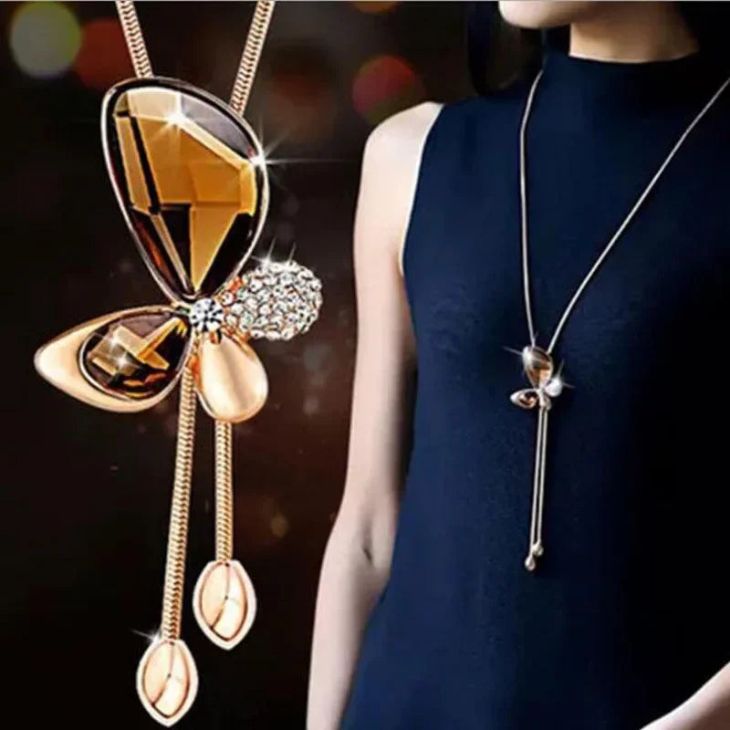 Snowflake Zircon Long Chain for Women Fashion Silver Color Crystal Maxi Necklaces & Pendants