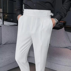 Men's Office Trousers Slim Fit High Waist Vintage Pockets for Formal Business Style Men Pants