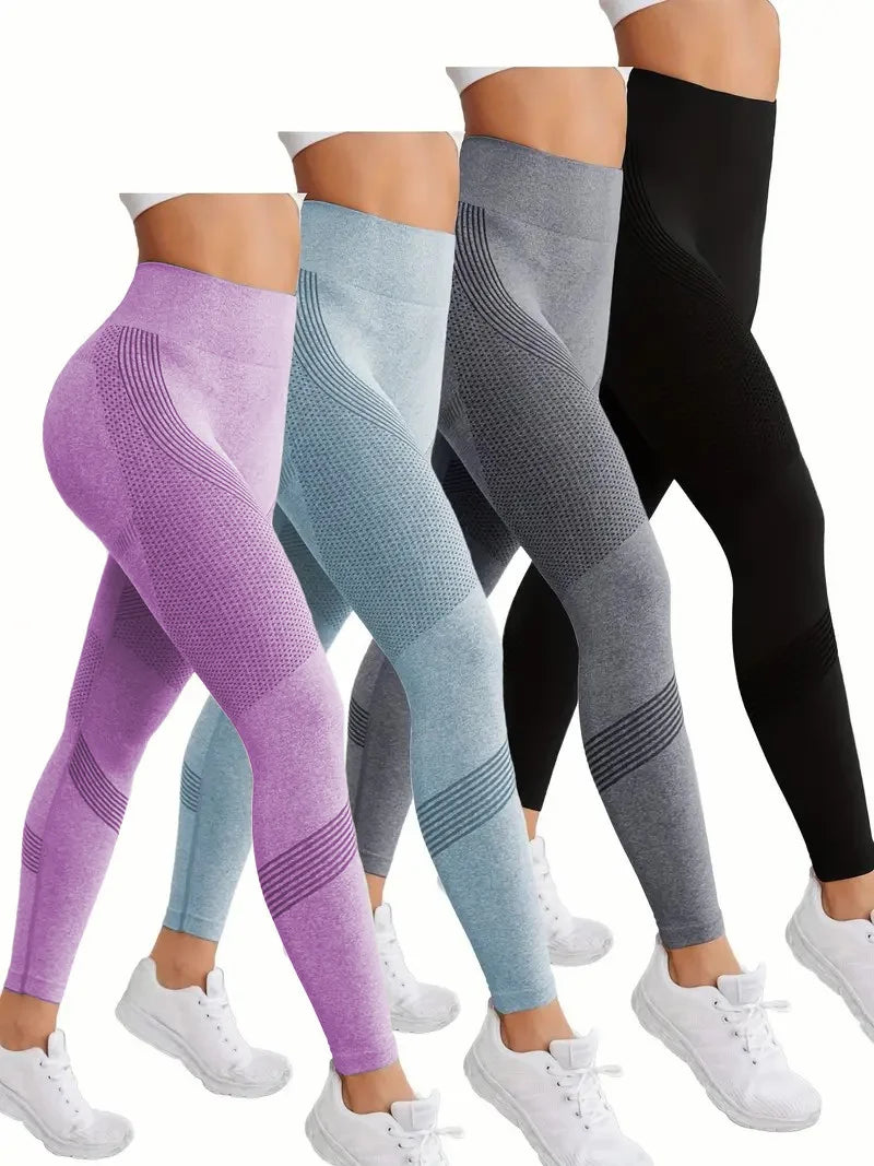 Breathable High-Waisted Yoga Solid Color Tummy Control Sportswear Comfortable Fitness Gym Tights Activewear