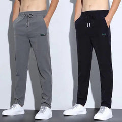 Men's Ice Silk Trousers Solid Color Mid-Waist Straight Casual Pants