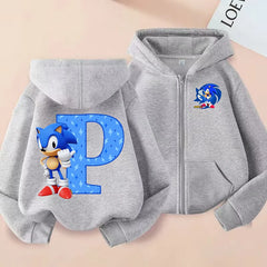 New Sonics Boys Zip-up Hoodies Kids Anime Hoodie Cartoon Letter Printed Tops Winter Warm Jacket Coat Autumn Children Clothing