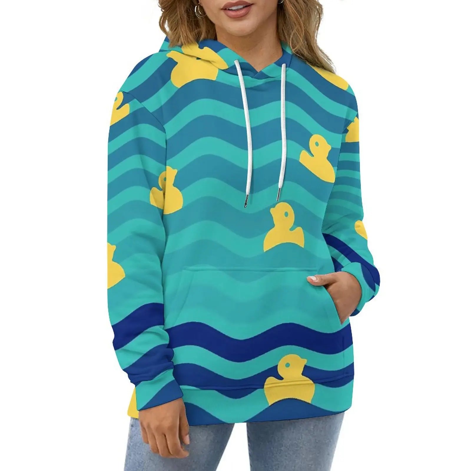 Rubber Ducks Print Hoodies Long-Sleeve Kawaii Animal Aesthetic Casual Hoodie