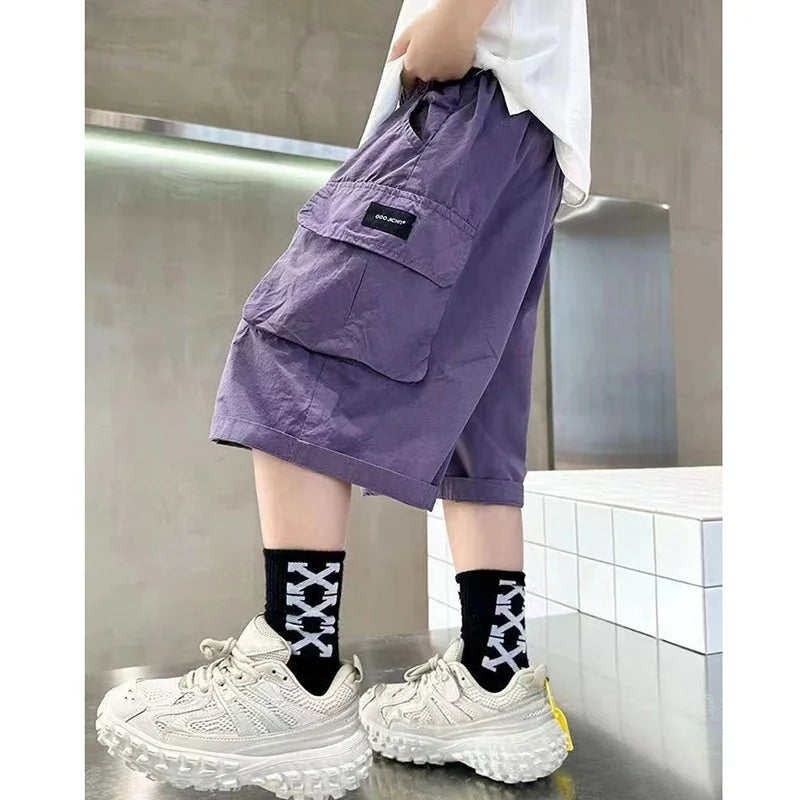 Summer Teenage Boys Pants Stereoscopic Pocket Design Comfortable Loose Fitting Style Short Trousers For Kids